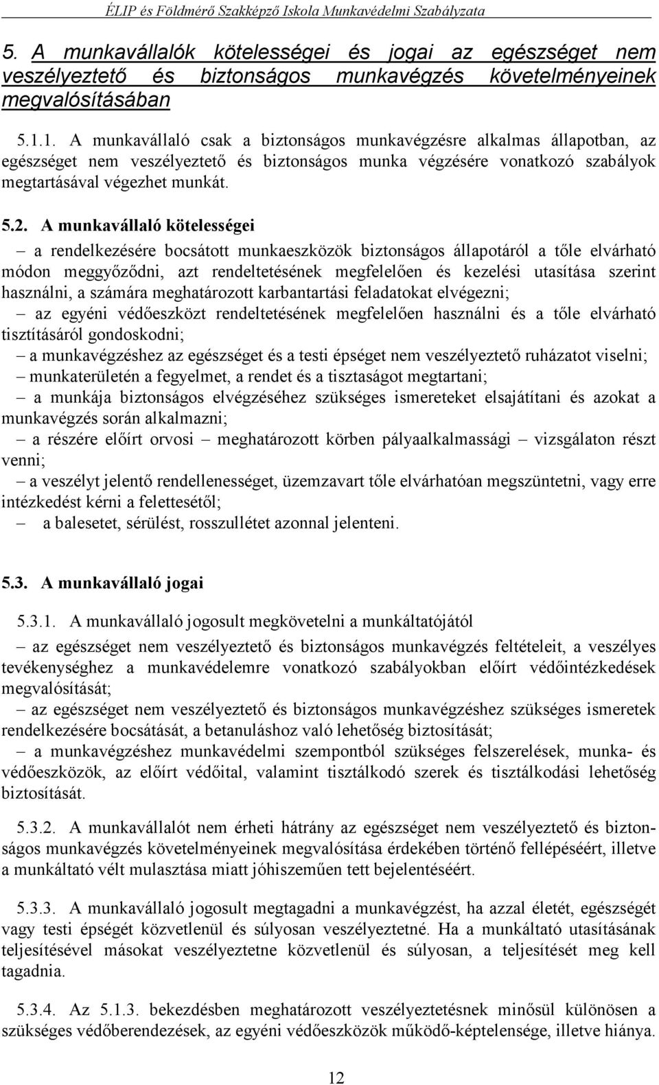 A munkavállaló kötelességei a rendelkezésére bocsátott munkaeszközök biztonságos állapotáról a tőle elvárható módon meggyőződni, azt rendeltetésének megfelelően és kezelési utasítása szerint