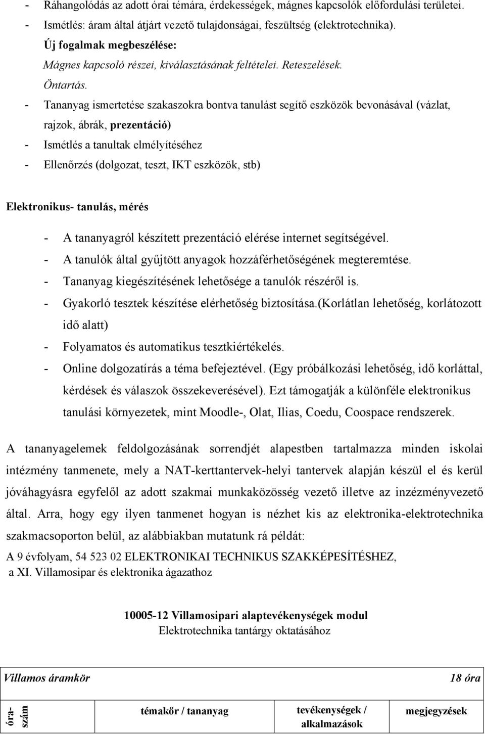 - Tananyag ismertetése szakaszokra bontva tanulást segítő eszközök bevonásával (vázlat, rajzok, ábrák, prezentáció) - Ismétlés a tanultak elmélyítéséhez - Ellenőrzés (dolgozat, teszt, IKT eszközök,