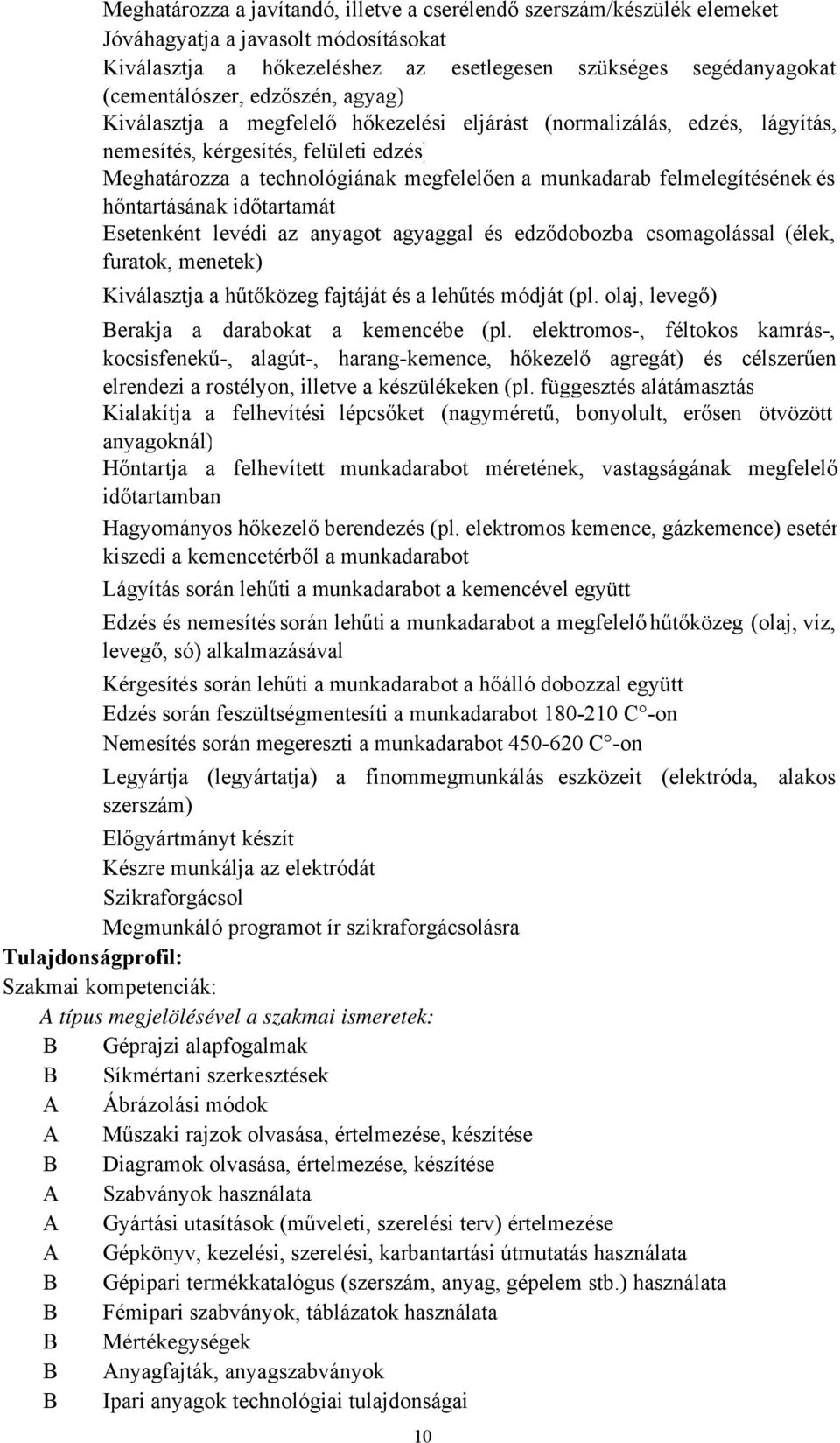 felmelegítésének és hőntartásának időtartamát Esetenként levédi az anyagot agyaggal és edződobozba csomagolással (élek, furatok, menetek) Kiválasztja a hűtőközeg fajtáját és a lehűtés módját (pl.