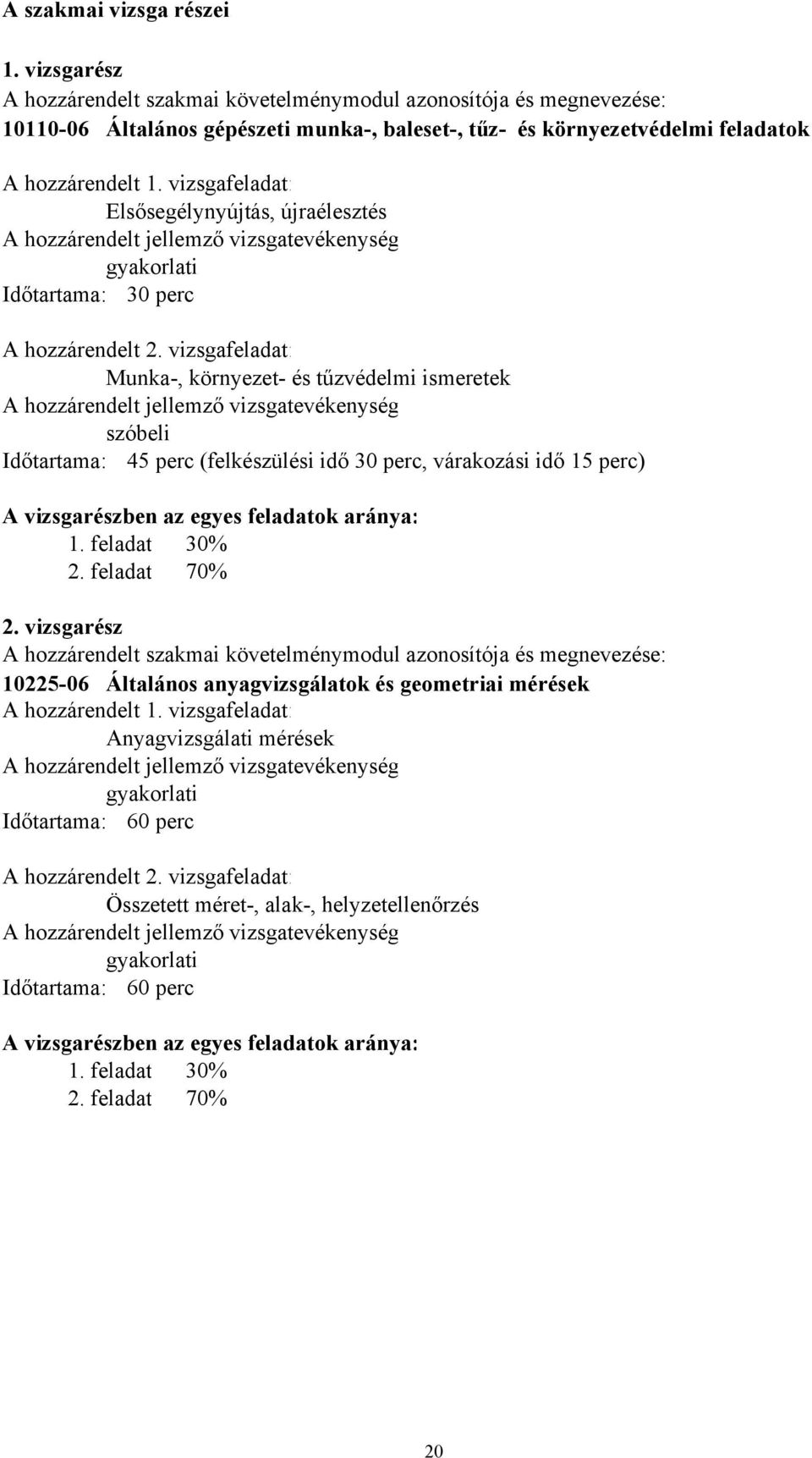 vizsgafeladat: Elsősegélynyújtás, újraélesztés A hozzárendelt jellemző vizsgatevékenység gyakorlati Időtartama: 30 perc A hozzárendelt 2.