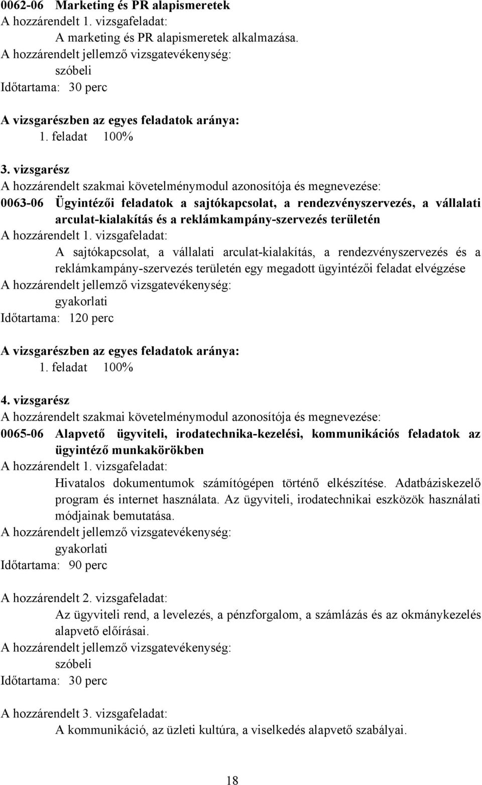 vizsgarész A hozzárendelt szakmai követelménymodul azonosítója és megnevezése: 0063-06 Ügyintézői feladatok a sajtókapcsolat, a rendezvényszervezés, a vállalati arculat-kialakítás és a