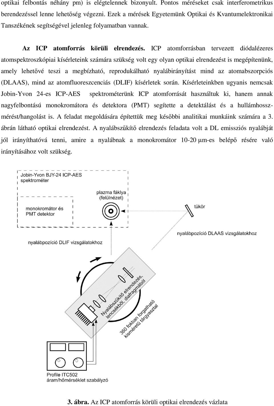 ICP atomforrásban tervezett diódalézeres atomspektroszkópiai kísérleteink számára szükség volt egy olyan optikai elrendezést is megépítenünk, amely lehetővé teszi a megbízható, reprodukálható