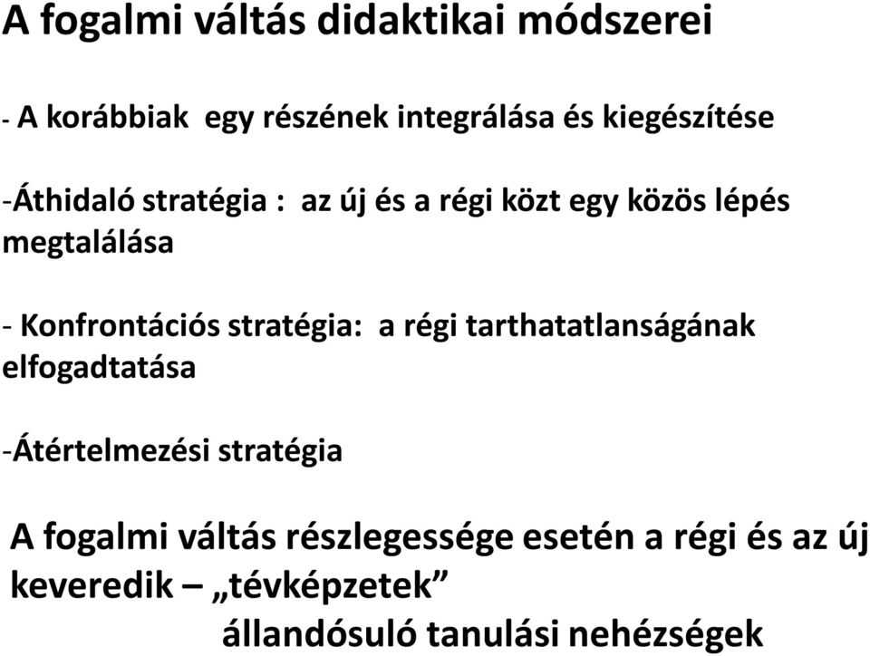 Konfrontációs stratégia: a régi tarthatatlanságának elfogadtatása -Átértelmezési stratégia