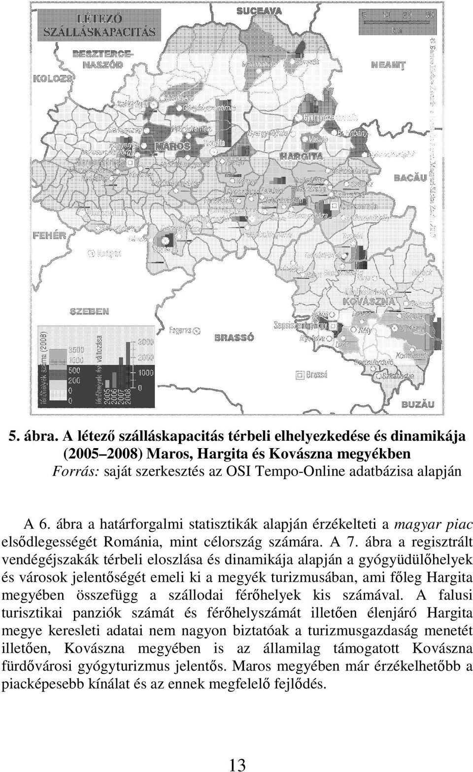 ábra a regisztrált vendégéjszakák térbeli eloszlása és dinamikája alapján a gyógyüdülıhelyek és városok jelentıségét emeli ki a megyék turizmusában, ami fıleg Hargita megyében összefügg a szállodai