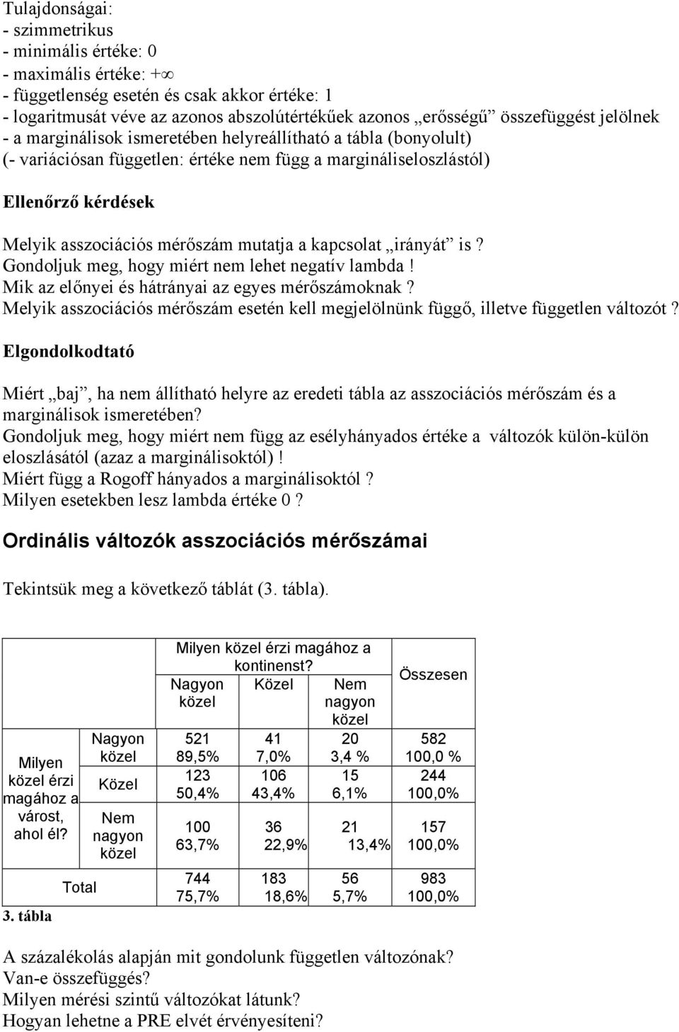 Gonoljuk meg, hogy miért nem lehet negatív lamba! Mik az előnyei é hátrányai az egye mérőzámoknak? Melyik azociáció mérőzám eetén kell megjelölnünk üggő, illetve üggetlen változót?