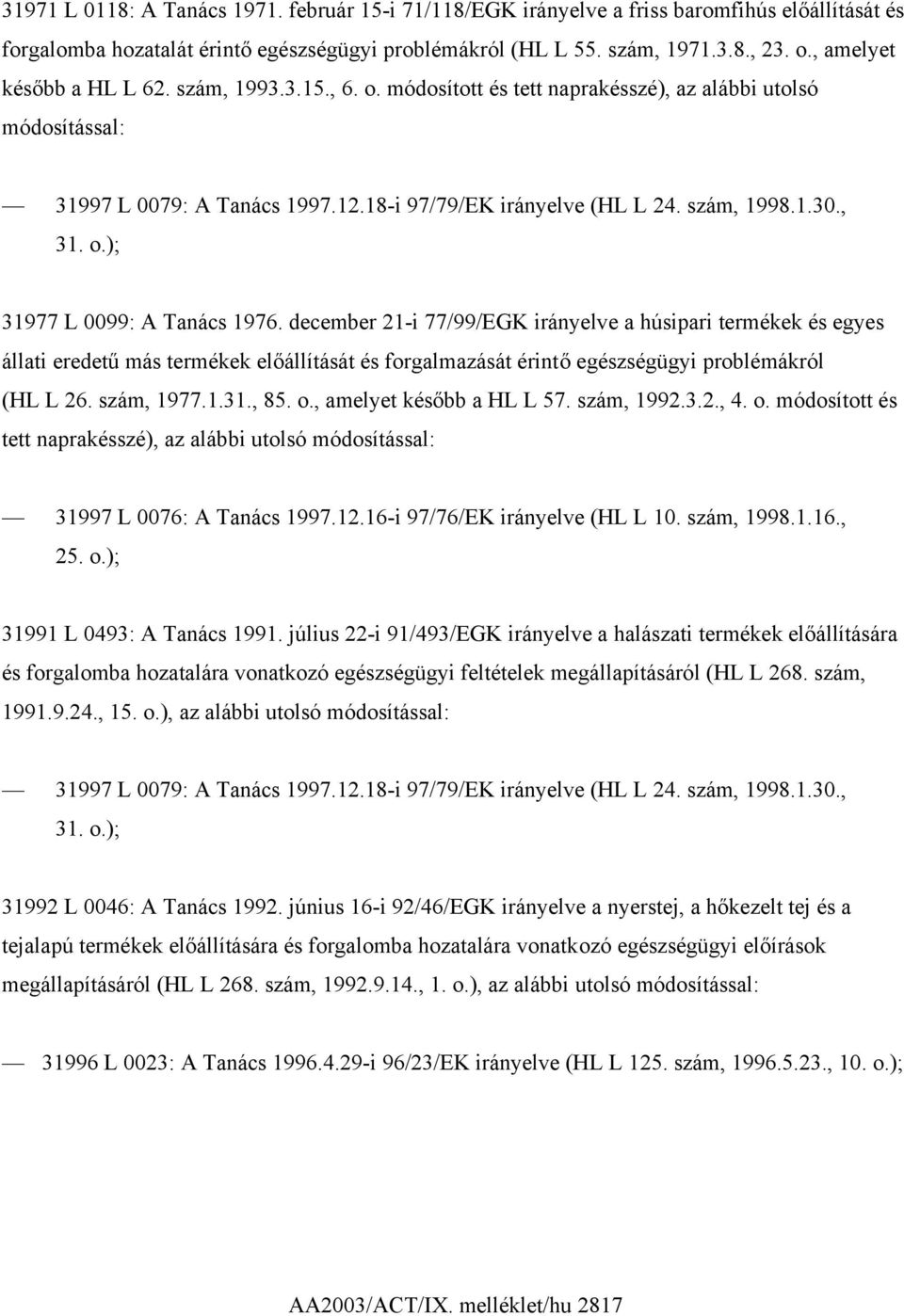 , 31. o.); 31977 L 0099: A Tanács 1976.