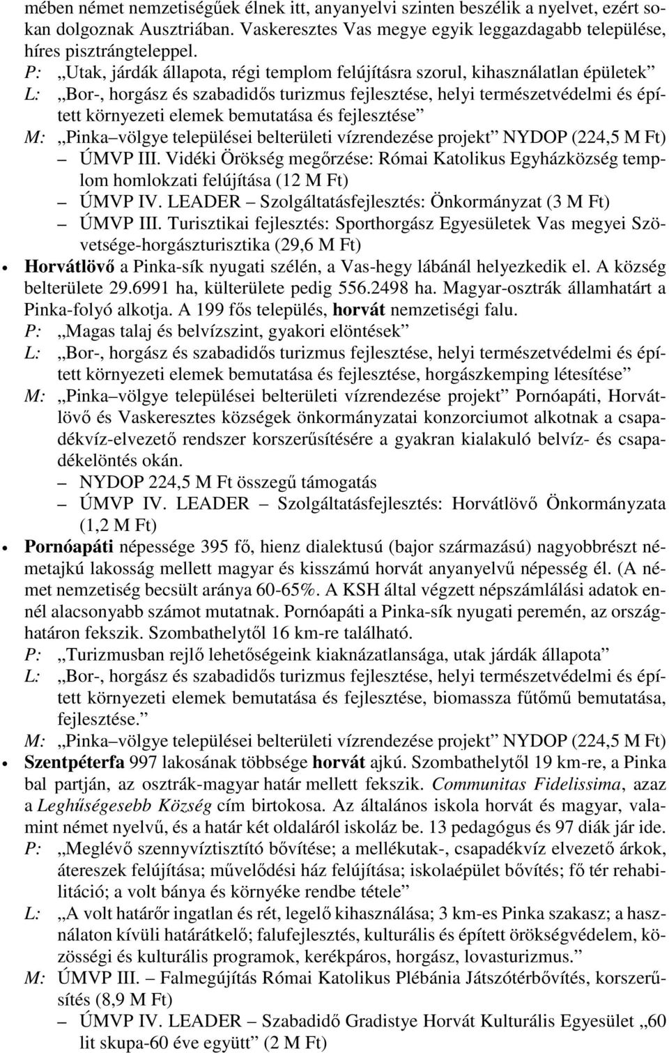 és fejlesztése M: Pinka völgye települései belterületi vízrendezése projekt NYDOP (224,5 M Ft) ÚMVP III.