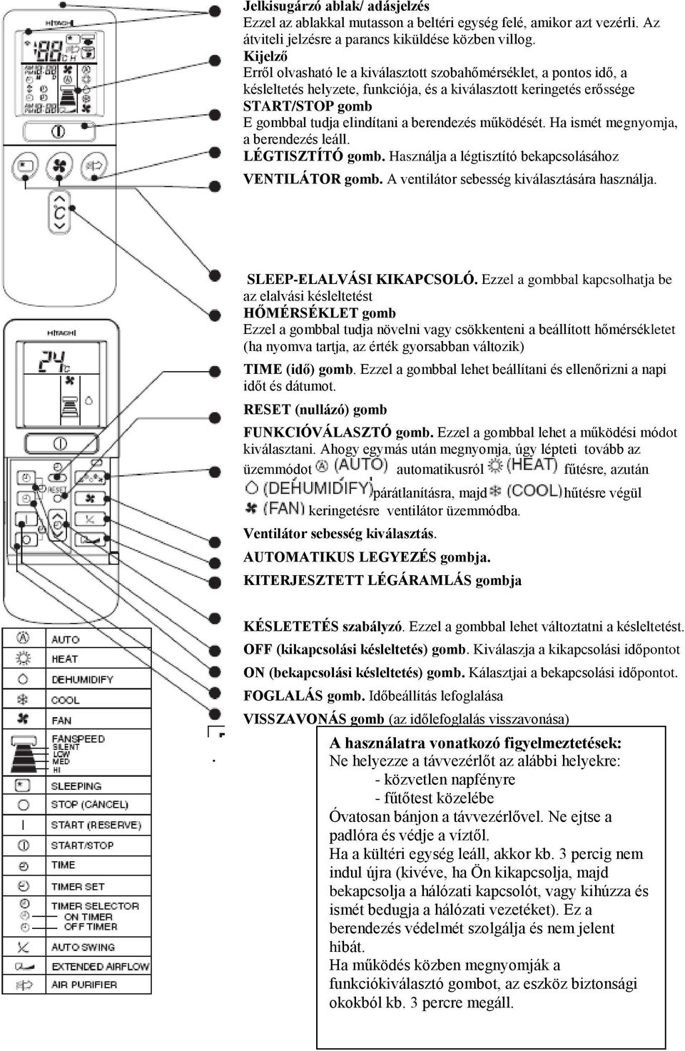 berendezés működését. Ha ismét megnyomja, a berendezés leáll. LÉGTISZTÍTÓ gomb. Használja a légtisztító bekapcsolásához VENTILÁTOR gomb. A ventilátor sebesség kiválasztására használja.