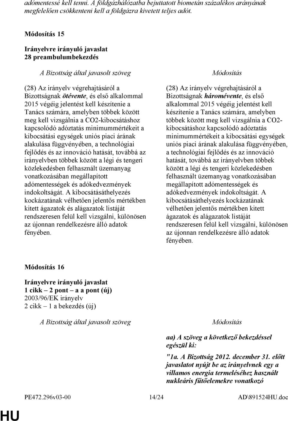 vizsgálnia a CO2-kibocsátáshoz kapcsolódó adóztatás minimummértékeit a kibocsátási egységek uniós piaci árának alakulása függvényében, a technológiai fejlődés és az innováció hatását, továbbá az