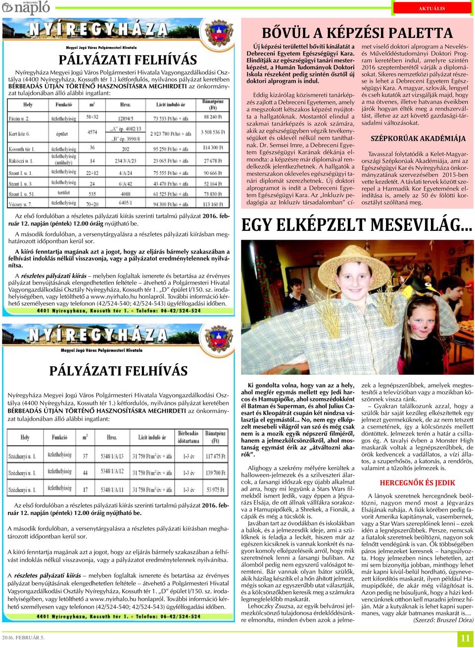 szerinti tartalmú pályázat 2016. február 12. napján (péntek) 12.00 óráig nyújtható be. A második fordulóban, a versenytárgyalásra a részletes pályázati kiírásban meghatározott idõpontban kerül sor.