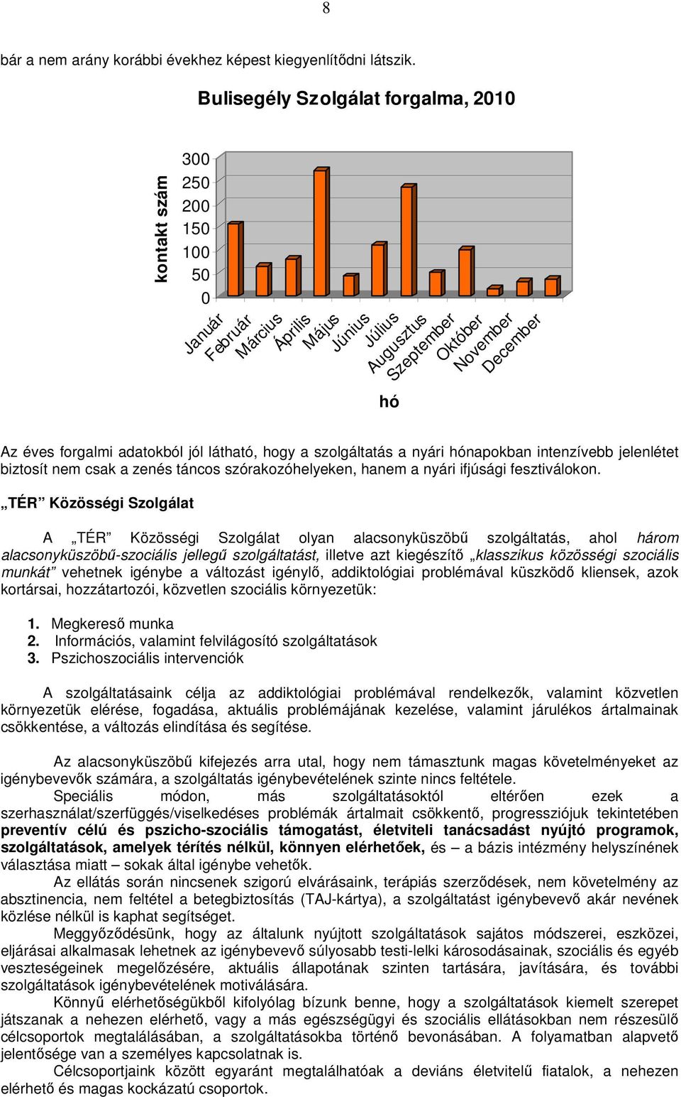 adatokból jól látható, hogy a szolgáltatás a nyári hónapokban intenzívebb jelenlétet biztosít nem csak a zenés táncos szórakozóhelyeken, hanem a nyári ifjúsági fesztiválokon.