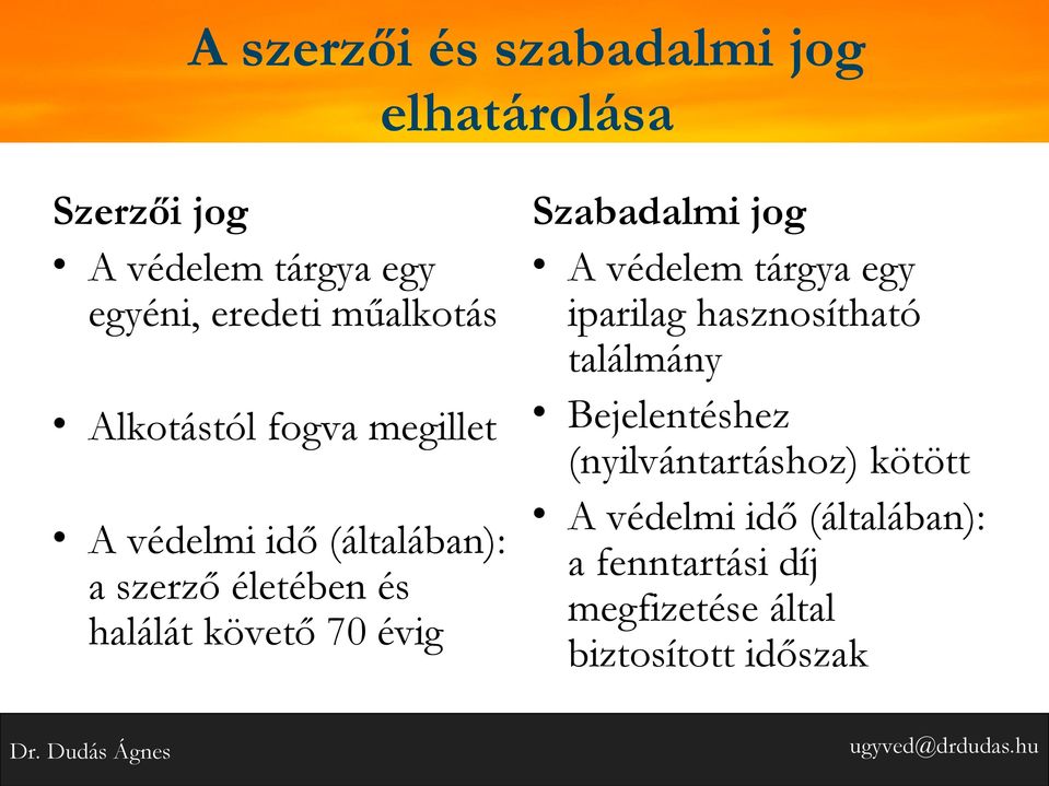 követő 70 évig Szabadalmi jog A védelem tárgya egy iparilag hasznosítható találmány