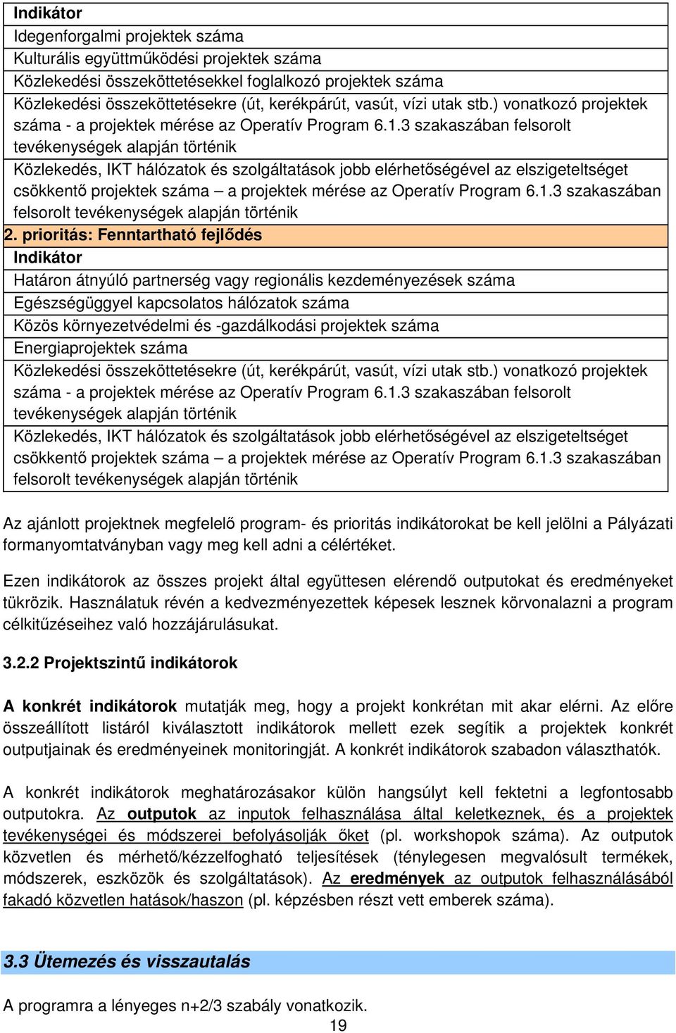 3 szakaszában felsorolt tevékenységek alapján történik Közlekedés, IKT hálózatok és szolgáltatások jobb elérhetőségével az elszigeteltséget csökkentő projektek száma a projektek mérése az Operatív