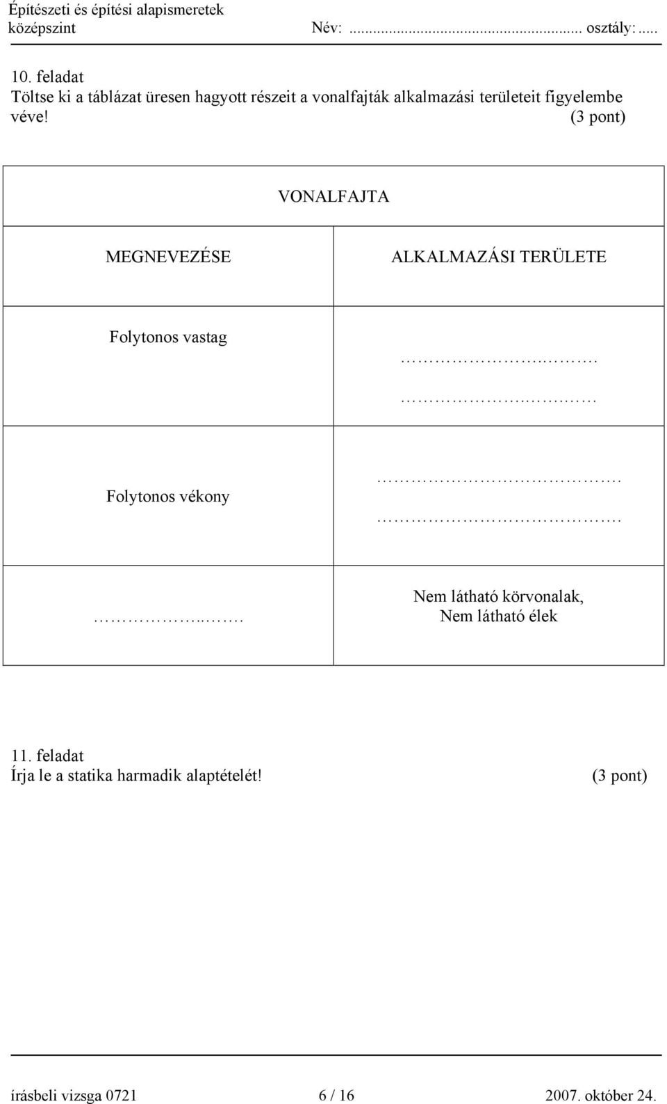 VONALFAJTA MEGNEVEZÉSE ALKALMAZÁSI TERÜLETE Folytonos vastag.... Folytonos vékony.