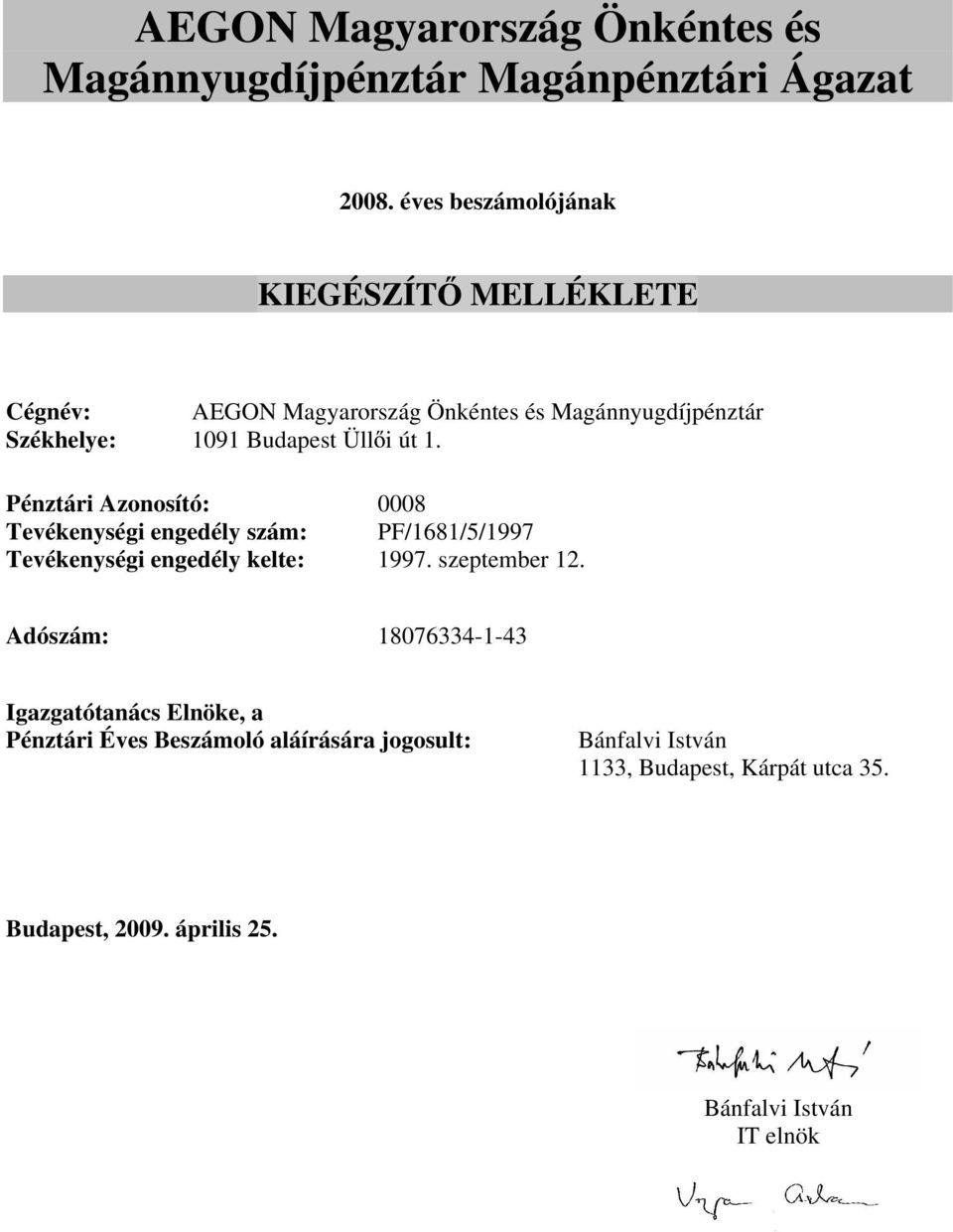 út 1. Pénztári Azonosító: 0008 Tevékenységi engedély szám: PF/1681/5/1997 Tevékenységi engedély kelte: 1997. szeptember 12.