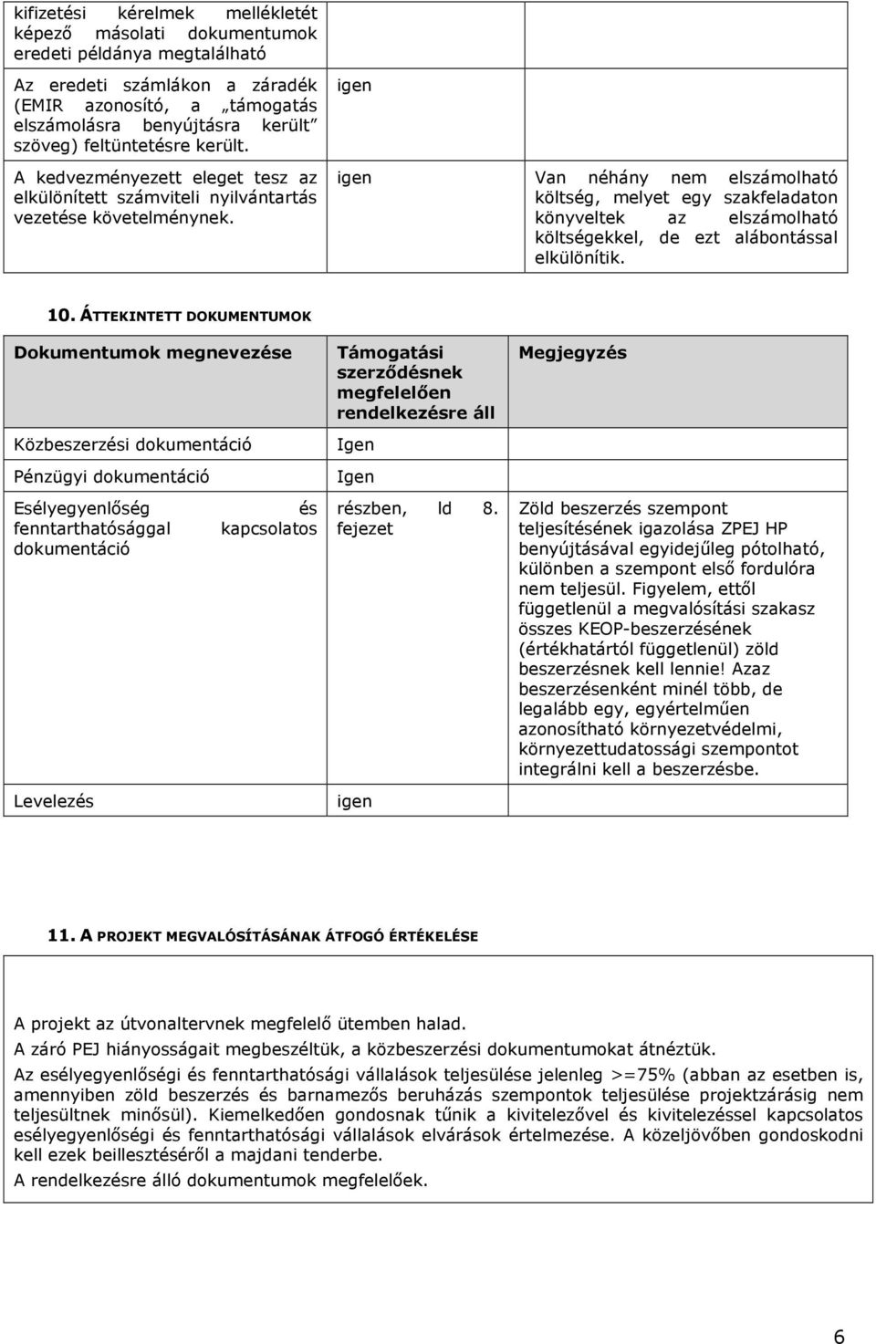 Van néhány nem elszámolható költség, melyet egy szakfeladaton könyveltek az elszámolható költségekkel, de ezt alábontással elkülönítik. 10.