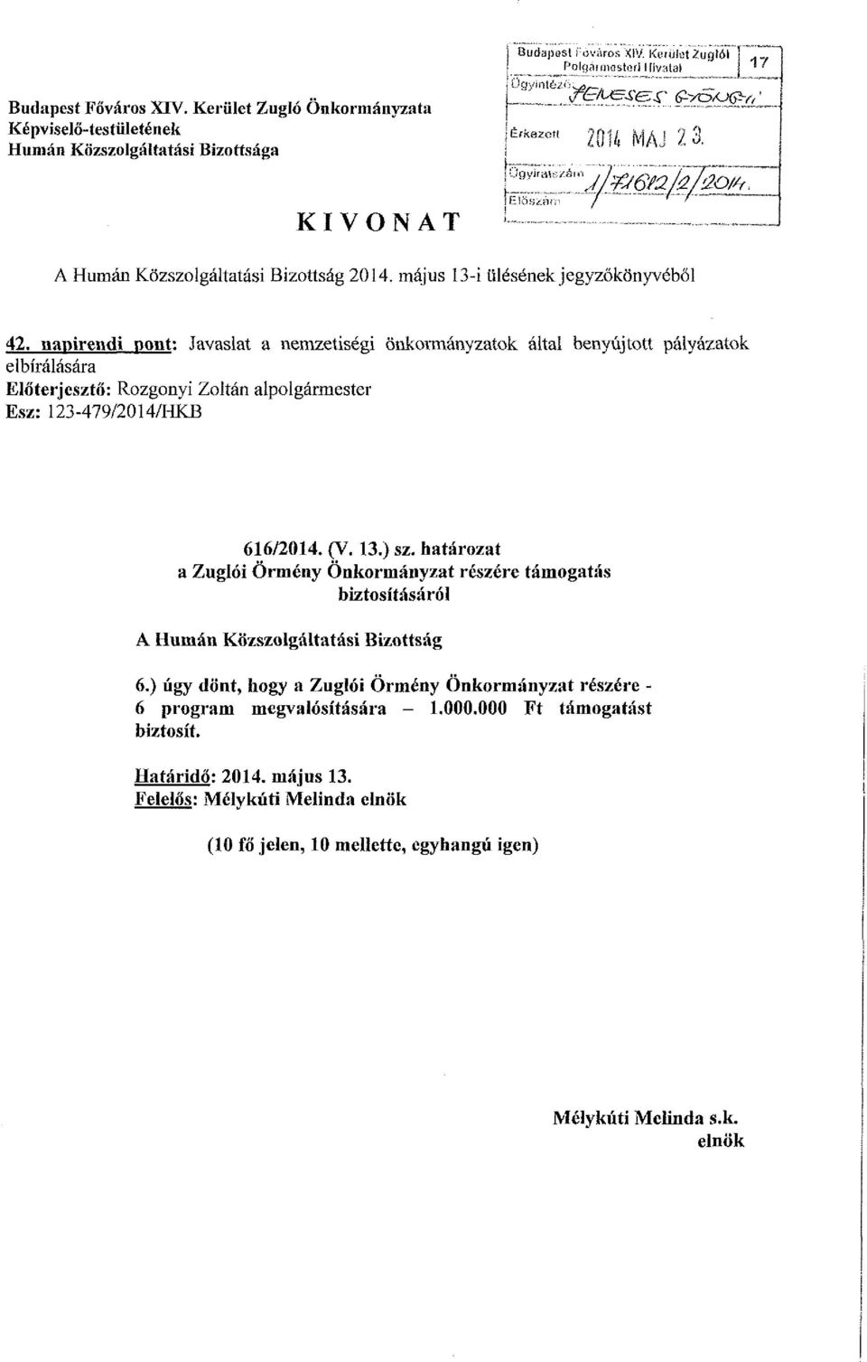 május 13-i ülésénekjegyzökönyvéböl 42.