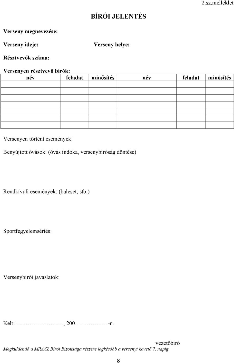 (óvás indoka, versenybíróság döntése) Rendkívüli események: (baleset, stb.