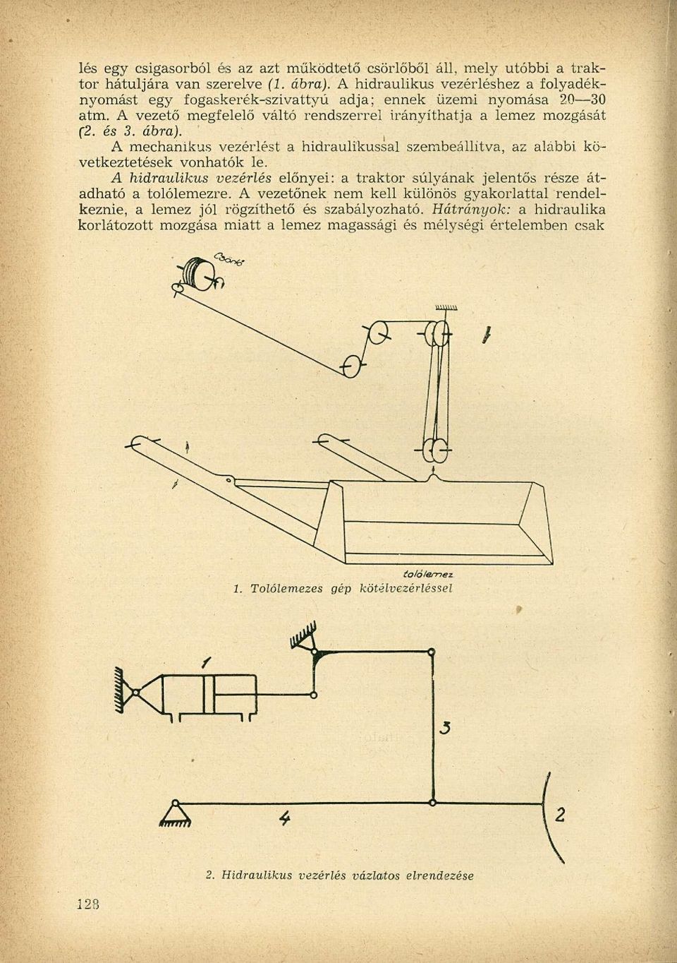 A mechanikus vezérlést a hidraulikussal szembeállítva, az alábbi következtetések vonhatók le. A hidraulikus vezérlés előnyei: a traktor súlyának jelentős része átadható a tolólemezre.