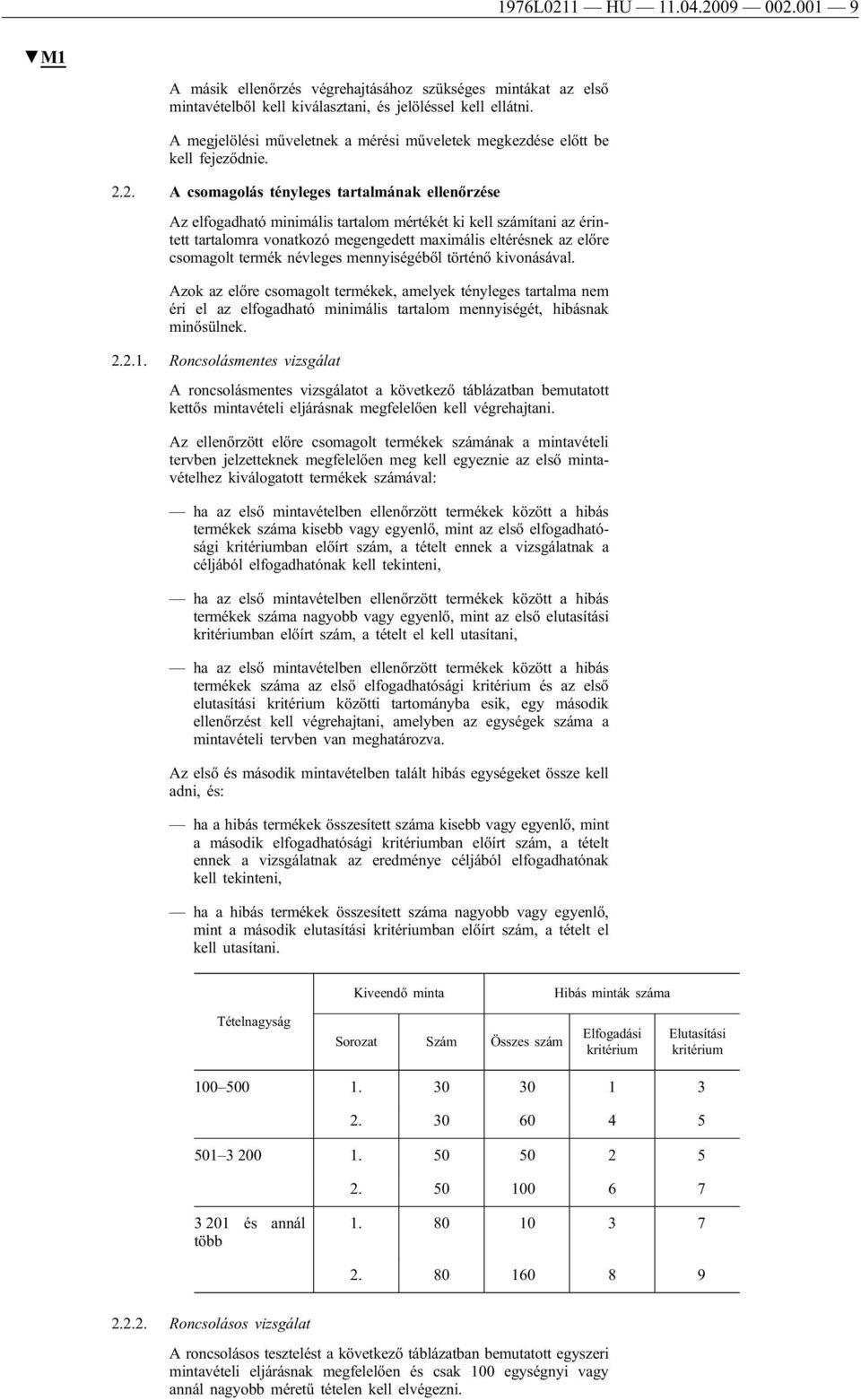 2. A csomagolás tényleges tartalmának ellenőrzése Az elfogadható minimális tartalom mértékét ki kell számítani az érintett tartalomra vonatkozó megengedett maximális eltérésnek az előre csomagolt