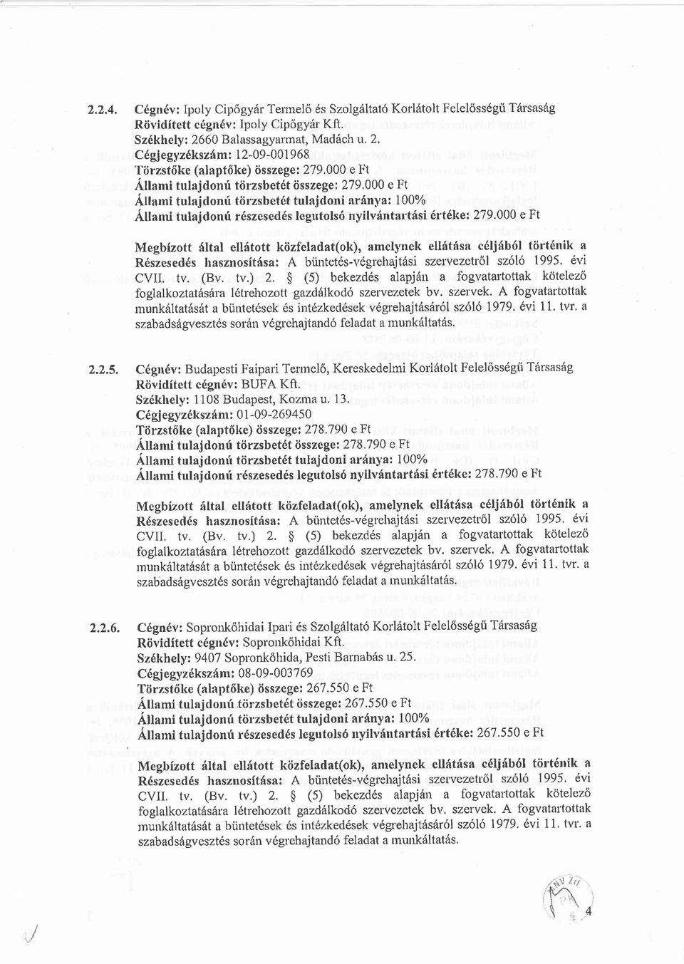 000 e Ft Attami tulajdonri ttirzsbet6t iisszege: 279,000 e Ft Atlami tulajrlonri tiirzsbet6t tulajdoni ar6nya: 100% Ailami tulajdonrl rdszescd6s legutols6 nyilvdntartfsi 6rt6ke: 279.