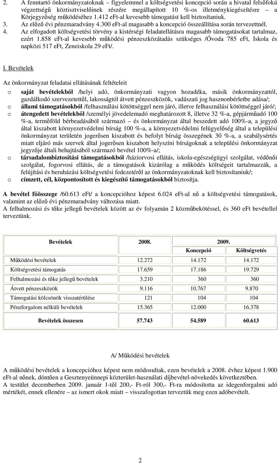 300 eft-al magasabb a koncepció összeállítása során tervezettnél. 4. Az elfogadott költségvetési törvény a kistérségi feladatellátásra magasabb támogatásokat tartalmaz, ezért 1.