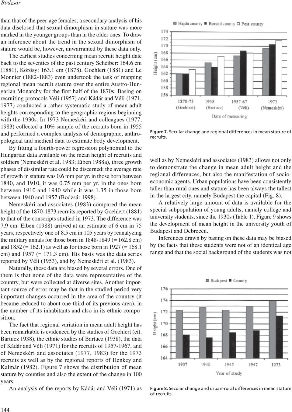 The earliest studies concerning mean recruit height date back to the seventies of the past century Scheiber: 164.6 cm (1881), Körösy: 163.1 cm (1878).