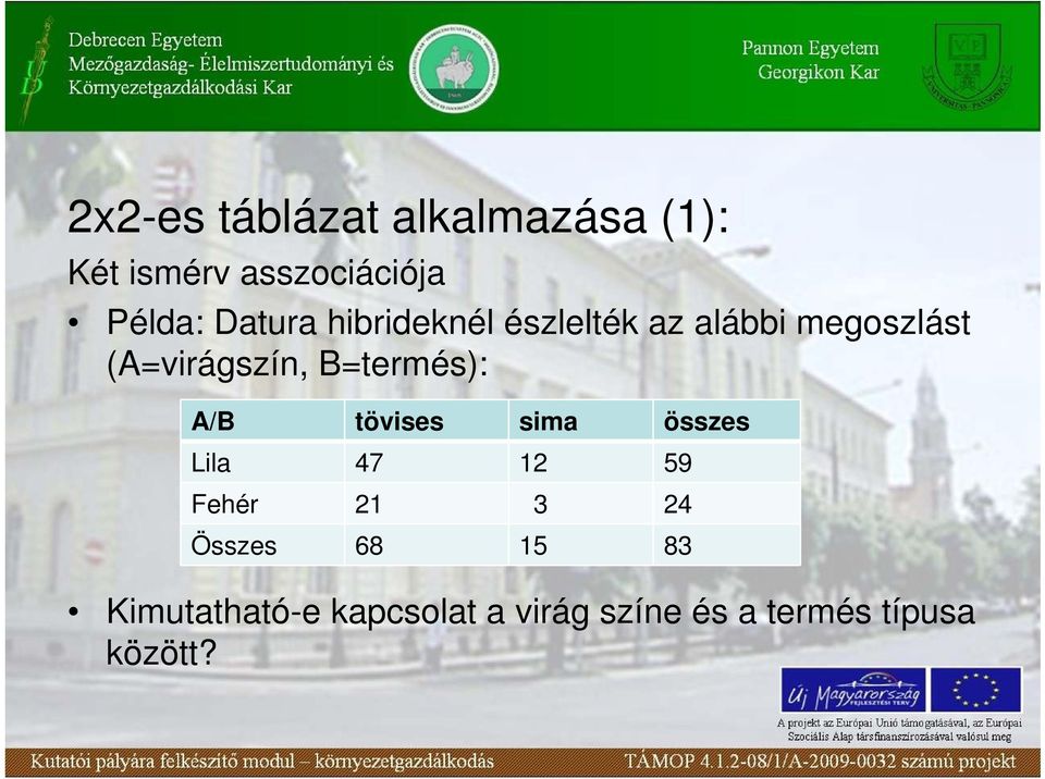 B=termés): A/B tövises sima összes Lila 47 12 59 Fehér 21 3 24