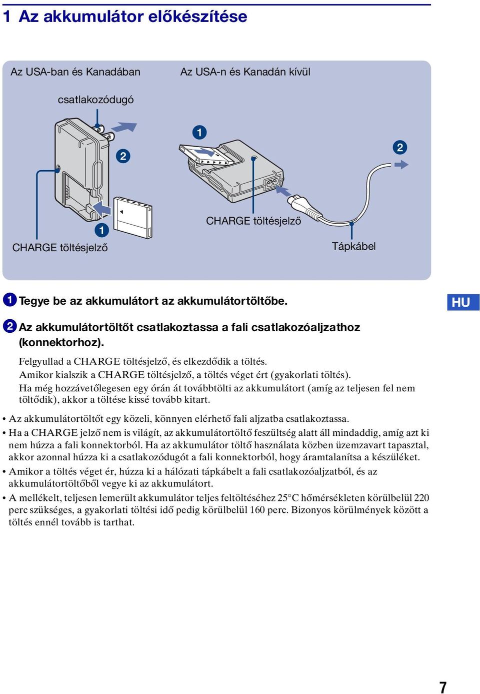 Amikor kialszik a CHARGE töltésjelző, a töltés véget ért (gyakorlati töltés).