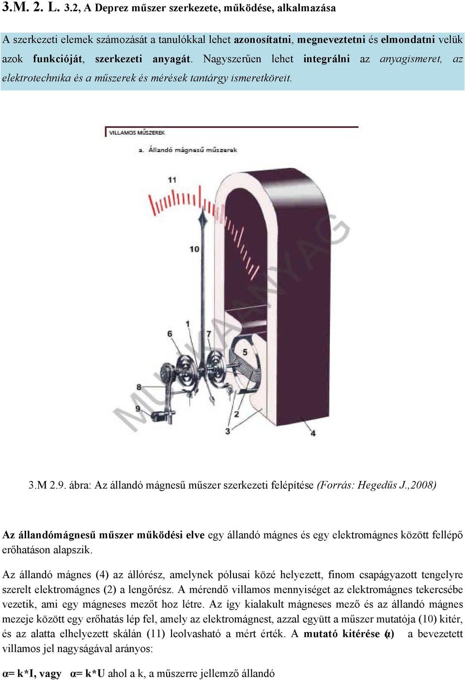 ,2008) Az állandómágnesű műszer működési elve egy állandó mágnes és egy elektromágnes között fellépő erőhatáson alapszik.