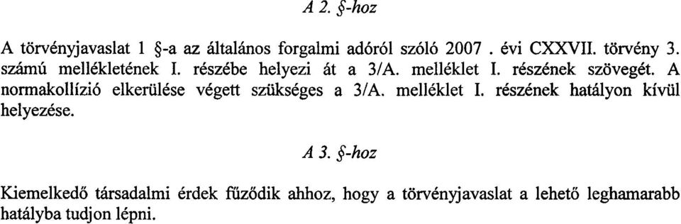 A normakollízió elkerülése végett szükséges a 3/A. melléklet I. részének hatályon kívül helyezése.