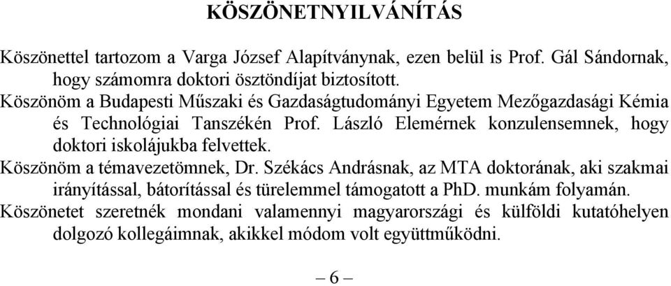 László Elemérnek konzulensemnek, hogy doktori iskolájukba felvettek. Köszönöm a témavezetömnek, Dr.