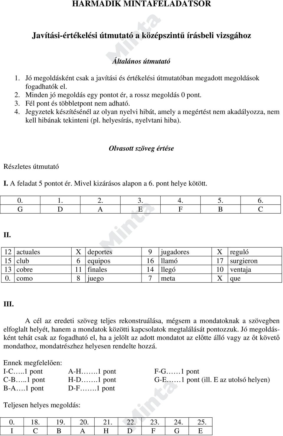 Jegyzetek készítésénél az olyan nyelvi hibát, amely a megértést nem akadályozza, nem kell hibának tekinteni (pl. helyesírás, nyelvtani hiba). Részletes útmutató Olvasott szöveg értése I.