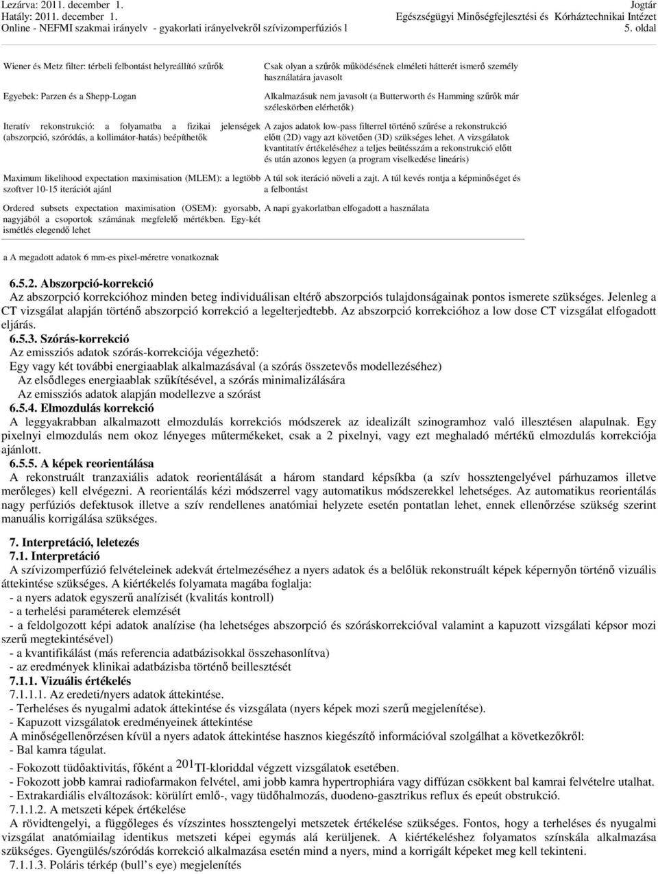 használatára javasolt Alkalmazásuk nem javasolt (a Butterworth és Hamming szűrők már széleskörben elérhetők) A zajos adatok low-pass filterrel történő szűrése a rekonstrukció előtt (2D) vagy azt