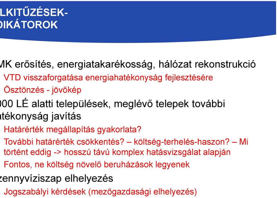 megállapítás gyakorlata? További határérték csökkentés? költség-terhelés-haszon?