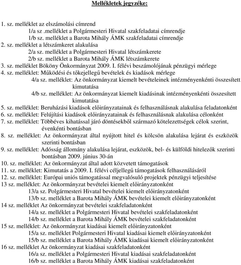 melléklet: Az önkormányzat kiemelt bevételeinek intézményenkénti összesített kimutatása 4/b sz. melléklet: Az önkormányzat kiemelt kiadásinak intézményenkénti összesített kimutatása 5. sz. melléklet: Beruházási kiadások előirányzatainak és felhasználásnak alakulása feladatonként 6.