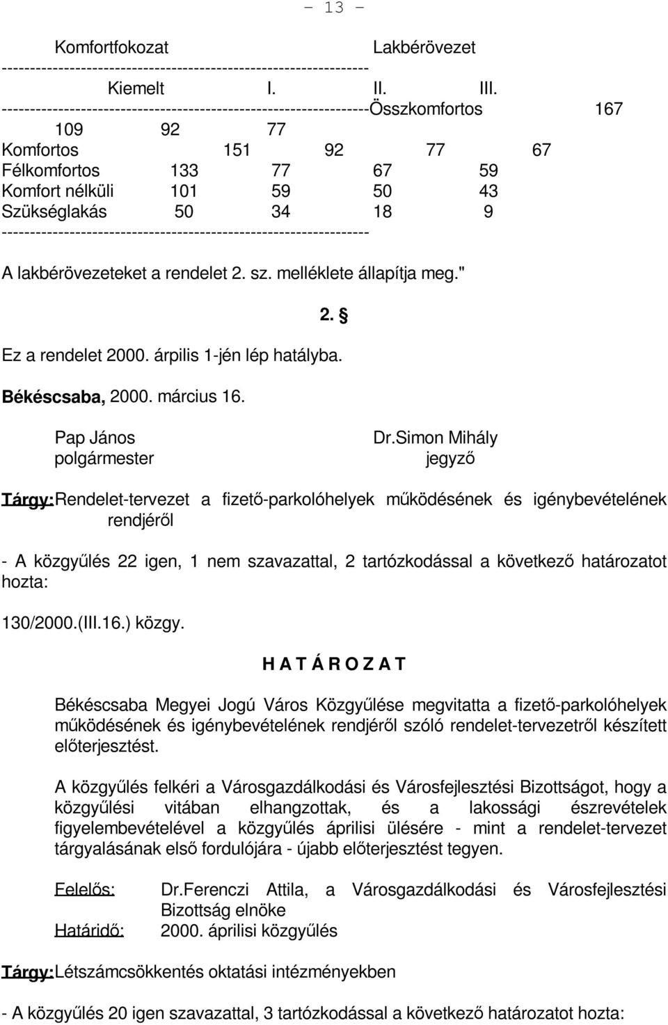 ----------------------------------------------------------------- A lakbérövezeteket a rendelet 2. sz. melléklete állapítja meg." 2. Ez a rendelet 2000. árpilis 1-jén lép hatályba. Békéscsaba, 2000.