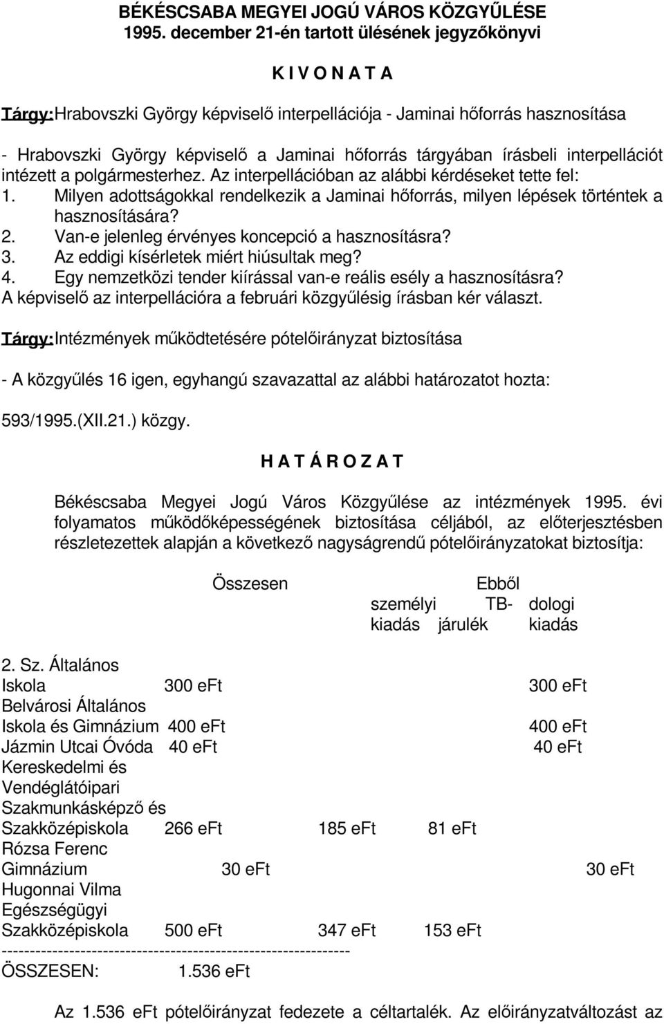 tárgyában írásbeli interpellációt intézett a polgármesterhez. Az interpellációban az alábbi kérdéseket tette fel: 1.