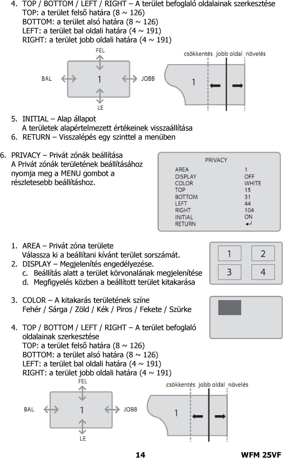 PRIVACY Privát zónák beállítása A Privát zónák területének beállításához nyomja meg a MENU gombot a részletesebb beállításhoz. 1.