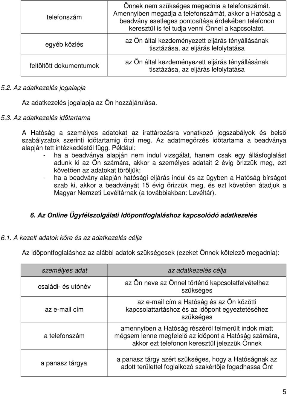 az Ön által kezdeményezett eljárás tényállásának tisztázása, az eljárás lefolytatása az Ön által kezdeményezett eljárás tényállásának tisztázása, az eljárás lefolytatása 5.2.