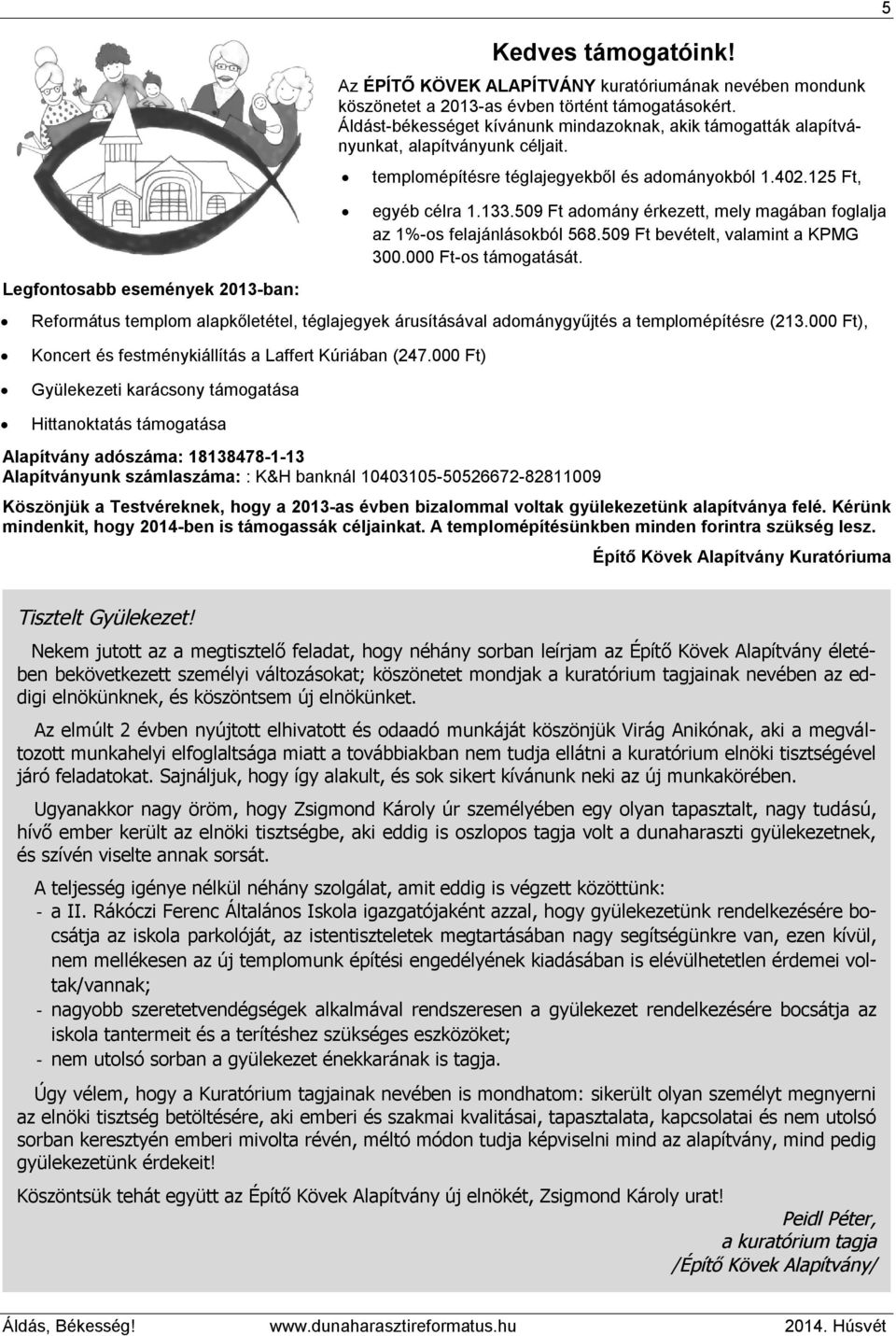 509 Ft adomány érkezett, mely magában foglalja az 1%-os felajánlásokból 568.509 Ft bevételt, valamint a KPMG 300.000 Ft-os támogatását.