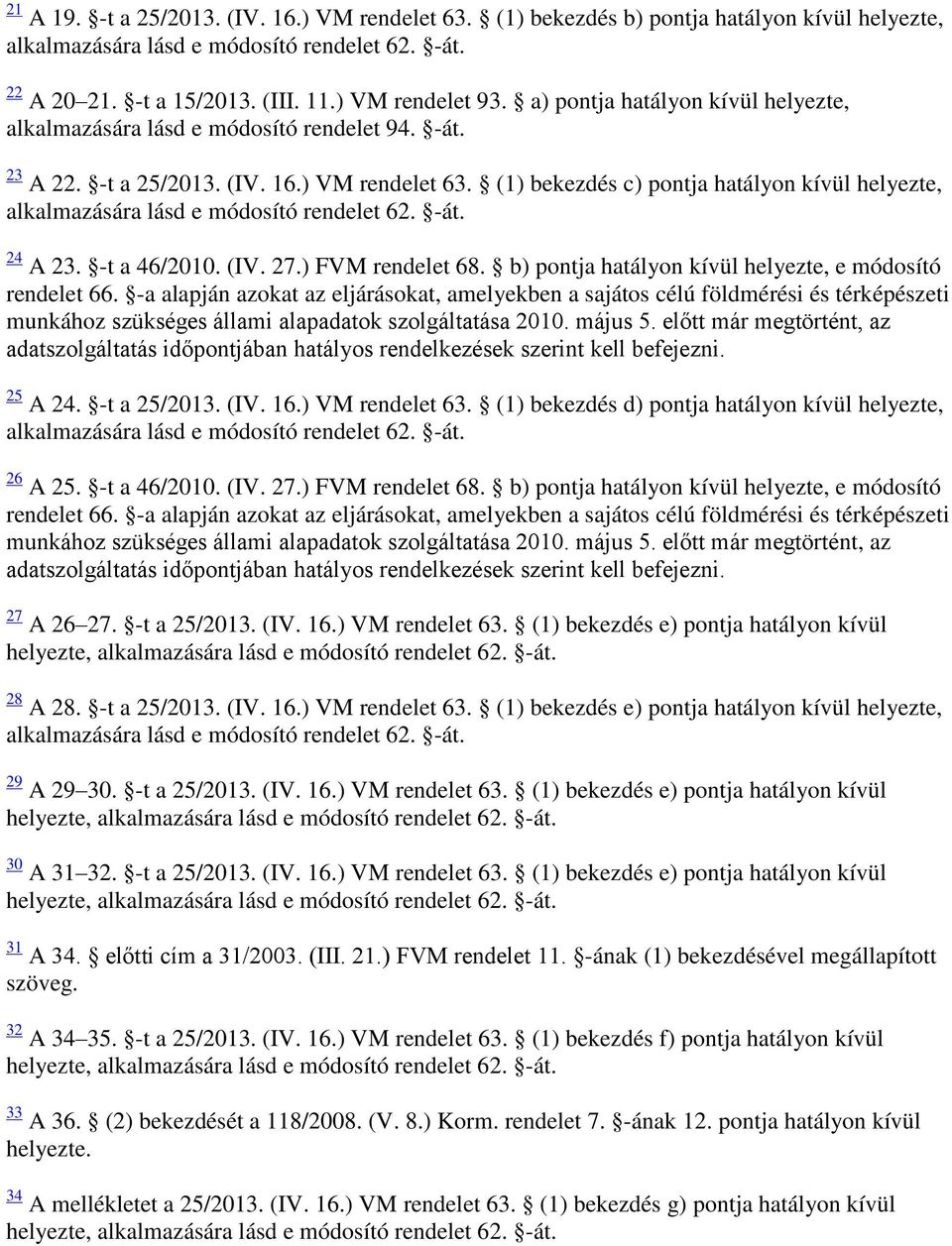 -t a 46/2010. (IV. 27.) FVM rendelet 68. b) pontja hatályon kívül helyezte, e módosító rendelet 66.