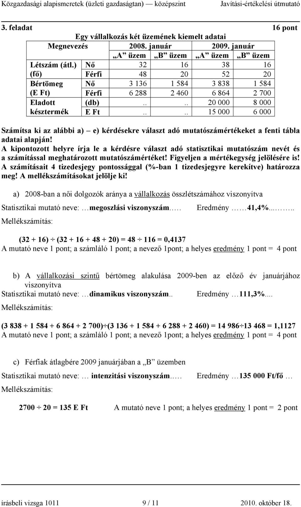 ... 15 000 6 000 Számítsa ki az alábbi a) e) kérdésekre választ adó mutatószámértékeket a fenti tábla adatai alapján!