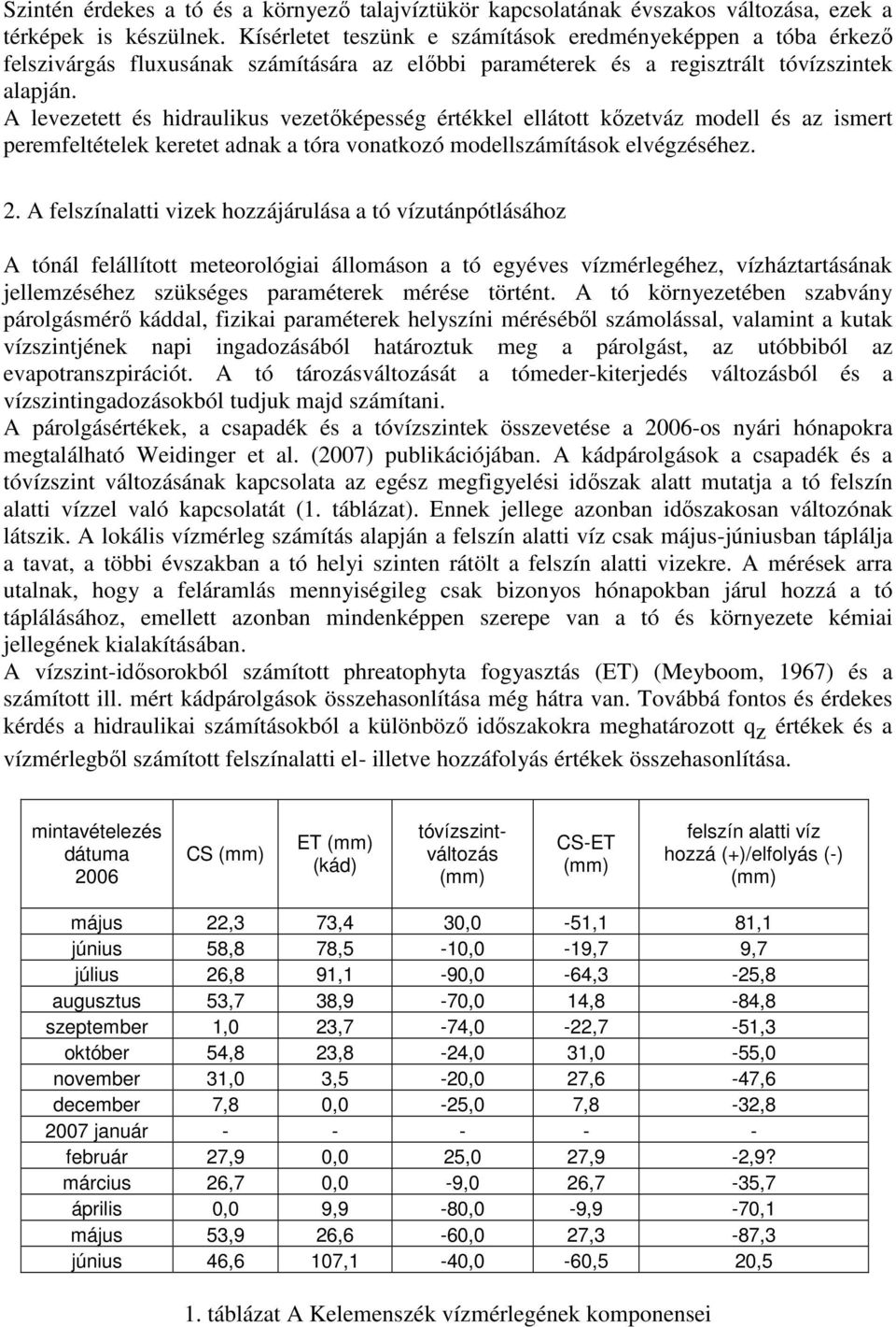 A levezetett és hidraulikus vezetőképesség értékkel ellátott kőzetváz modell és az ismert peremfeltételek keretet adnak a tóra vonatkozó modellszámítások elvégzéséhez. 2.