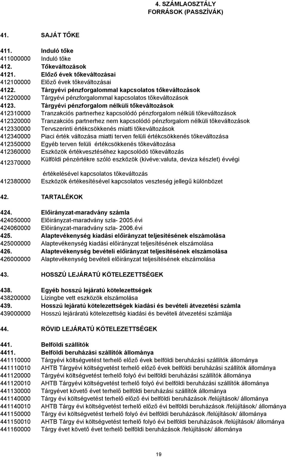 Tárgyévi pénzforgalom nélküli tőkeváltozások 412310000 Tranzakciós partnerhez kapcsolódó pénzforgalom nélküli tőkeváltozások 412320000 Tranzakciós partnerhez nem kapcsolódó pénzforgalom nélküli