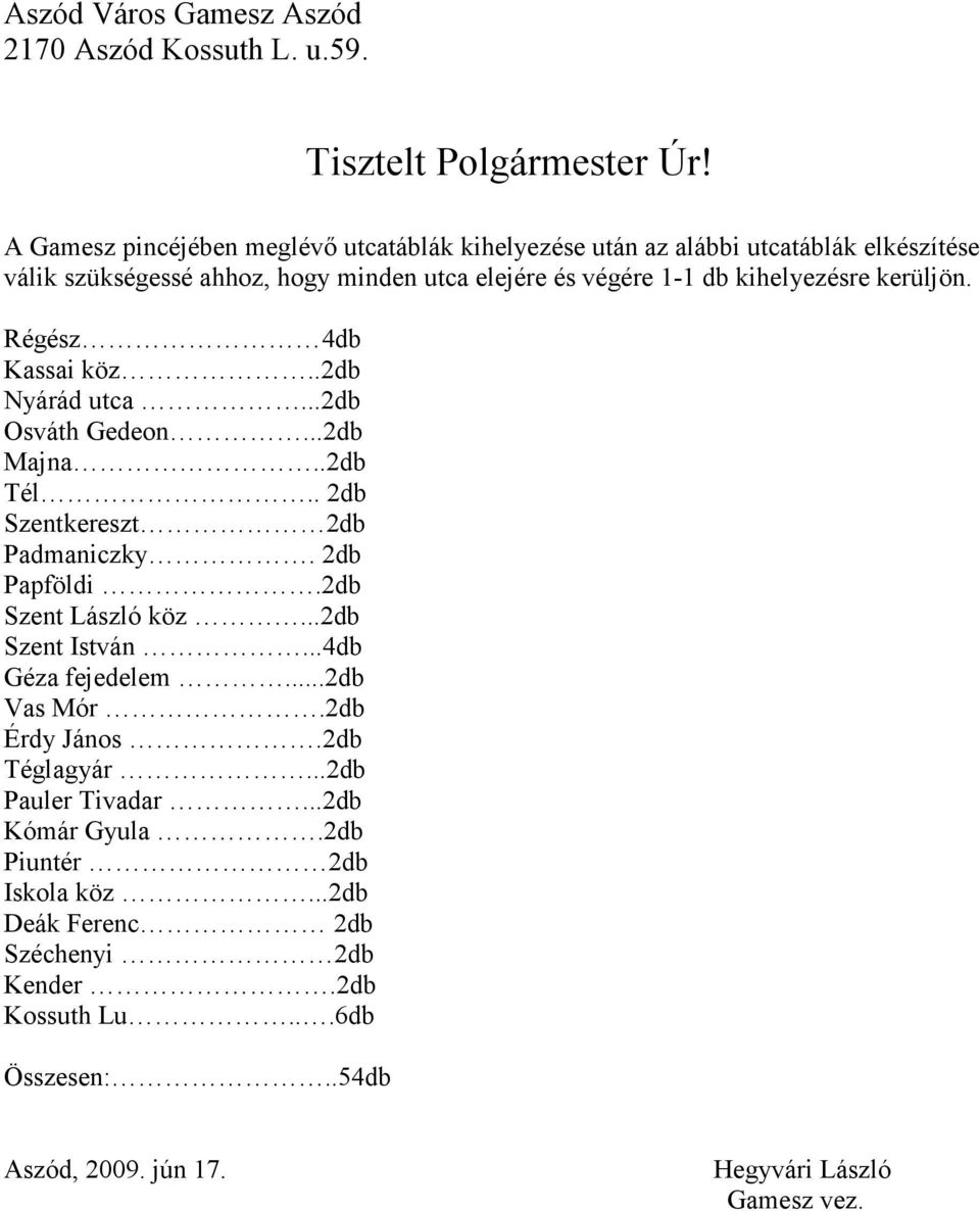 kerüljön. Régész 4db Kassai köz..2db Nyárád utca...2db Osváth Gedeon...2db Majna..2db Tél.. 2db Szentkereszt 2db Padmaniczky. 2db Papföldi.2db Szent László köz.