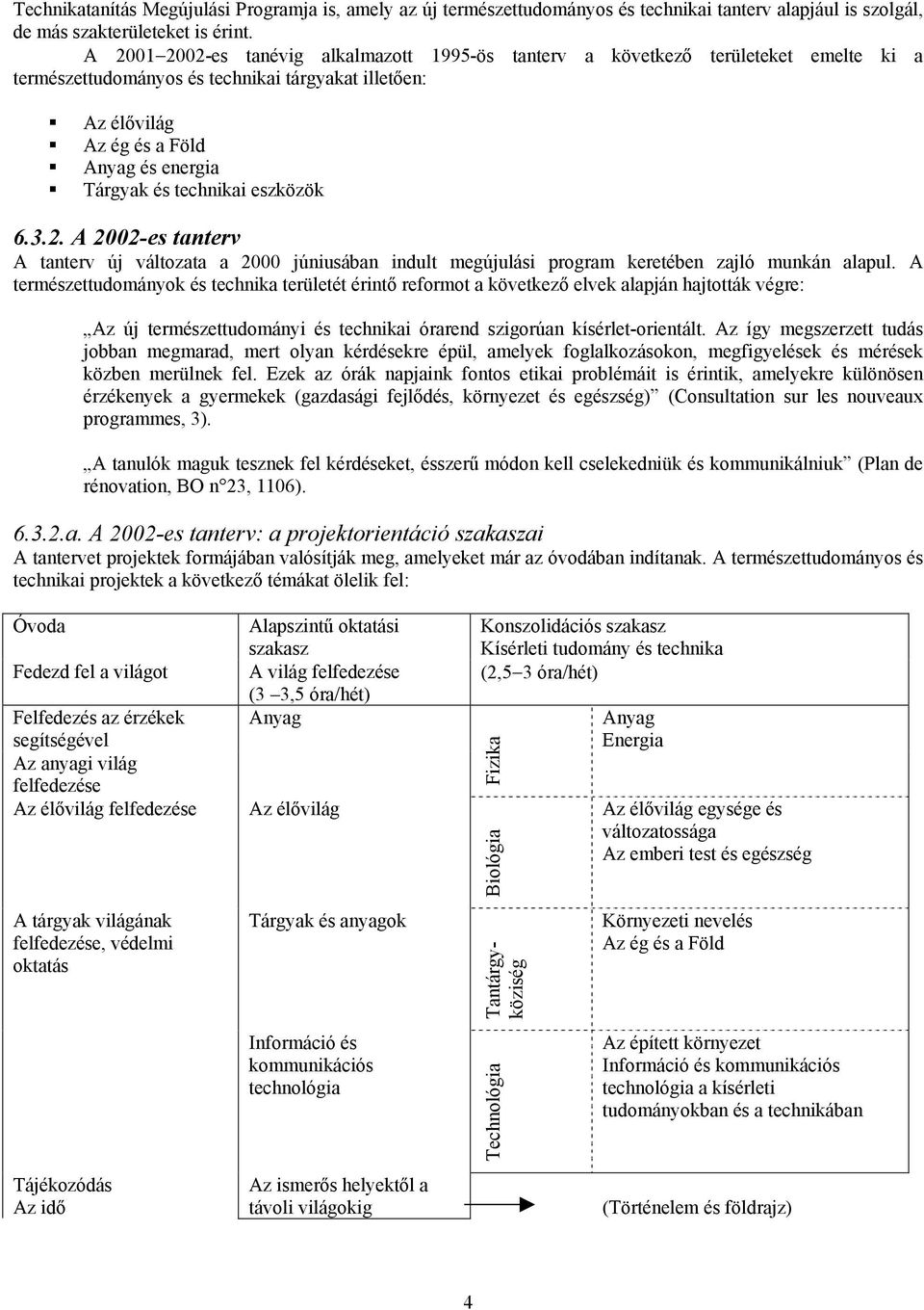 technikai eszközök 6.3.2. A 2002-es tanterv A tanterv új változata a 2000 júniusában indult megújulási program keretében zajló munkán alapul.