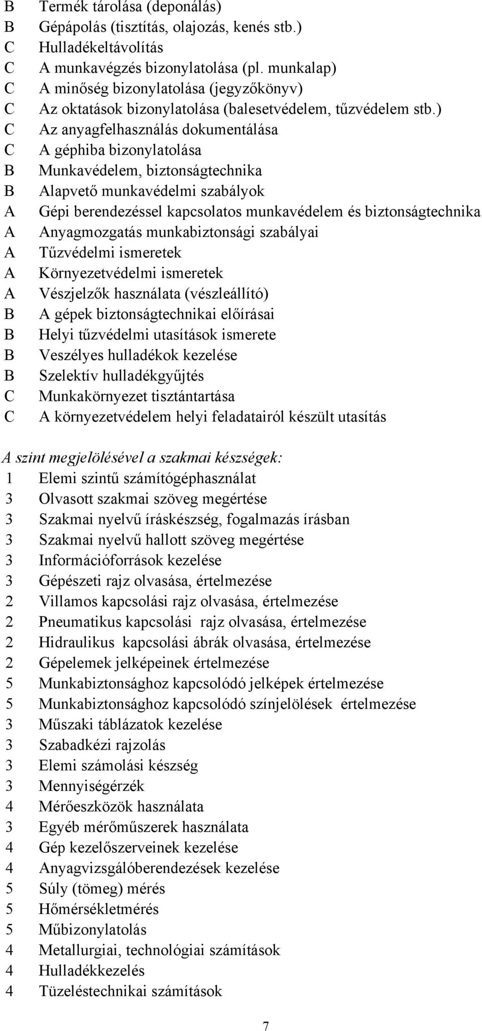 ) Az anyagfelhasználás dokumentálása A géphiba bizonylatolása Munkavédelem, biztonságtechnika Alapvető munkavédelmi szabályok Gépi berendezéssel kapcsolatos munkavédelem és biztonságtechnika