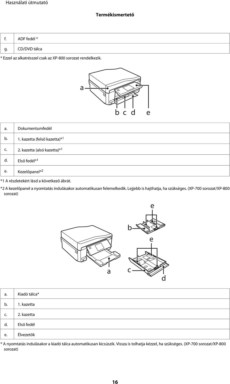 *2 A kezelőpanel a nyomtatás indulásakor automatikusan felemelkedik. Lejjebb is hajthatja, ha szükséges. (XP-700 sorozat/xp-800 sorozat) a.