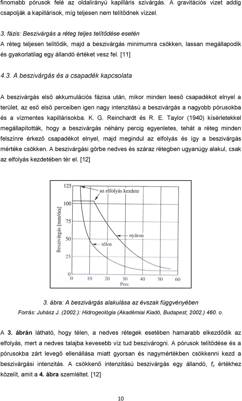 A beszivárgás és a csapadék kapcsolata A beszivárgás első akkumulációs fázisa után, mikor minden leeső csapadékot elnyel a terület, az eső első perceiben igen nagy intenzitású a beszivárgás a nagyobb